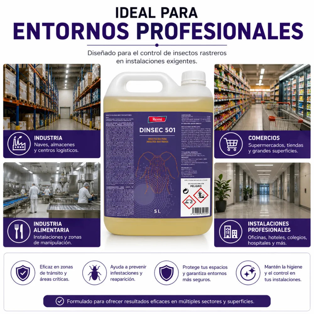 Dinsec 501 Insecticida Profesional para Cucarachas e Insectos Rastreros | Uso Ambiental e Industria Alimentaria