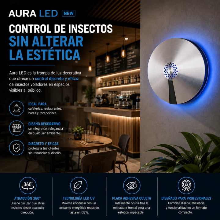 Aura LED Capturador Profesional para Moscas e Insectos Voladores Cobertura 60 m²