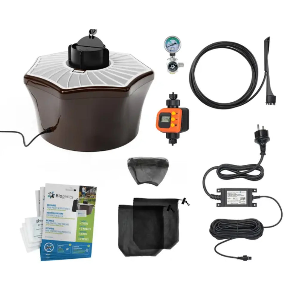 Sistema completo Biogents CO2 para control intensivo de mosquito tigre en exteriores residenciales y comerciales.