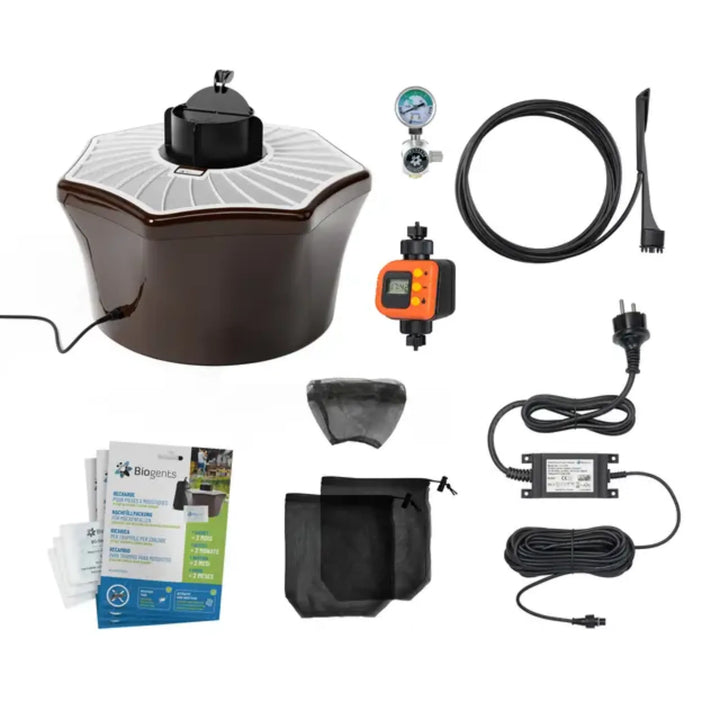 Sistema completo Biogents CO2 para control intensivo de mosquito tigre en exteriores residenciales y comerciales.