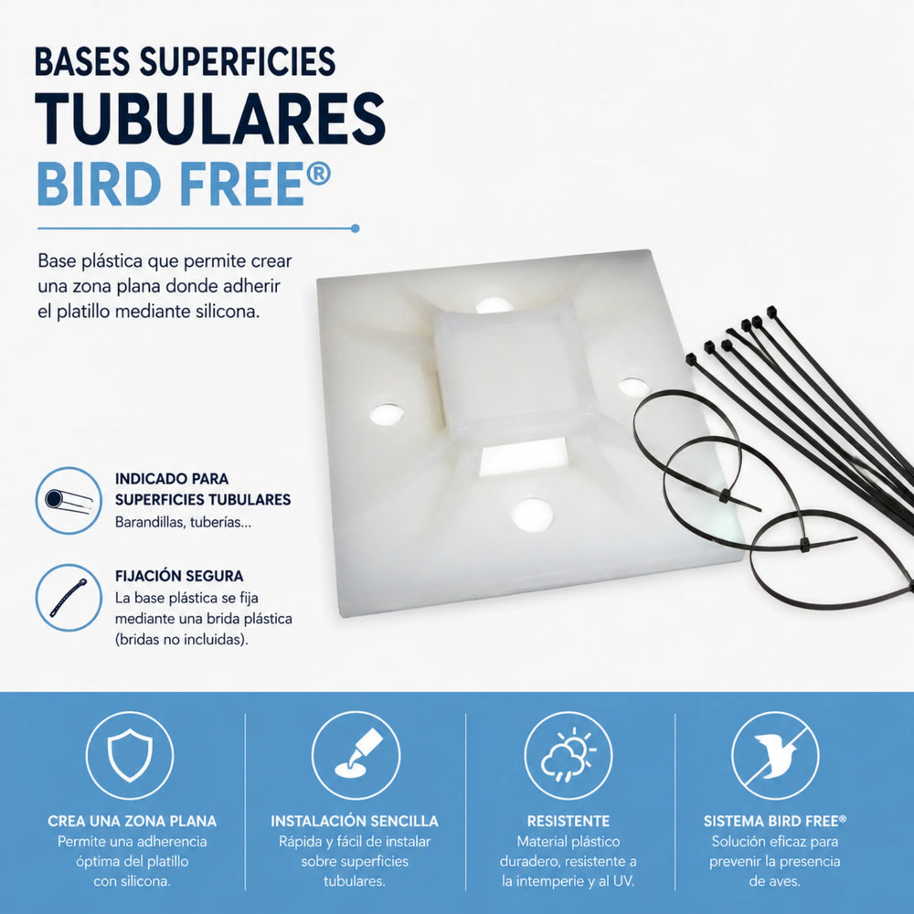 Bases Tubulares Bird Free Pack 15 Unidades | Adaptador para Instalación en Tuberías y Barandillas