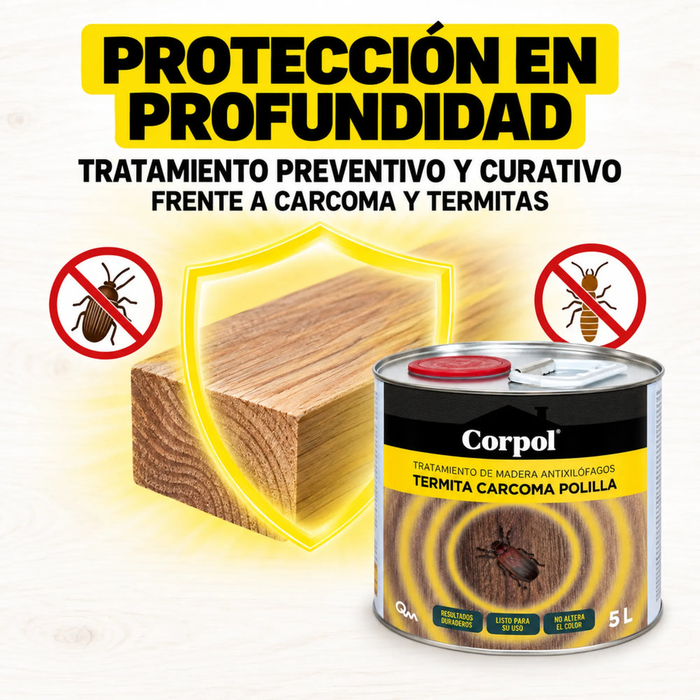Corpol Antixilófagos 5 L | Tratamiento Profesional y Doméstico para Carcoma y Termitas | Permetrina 0,35%