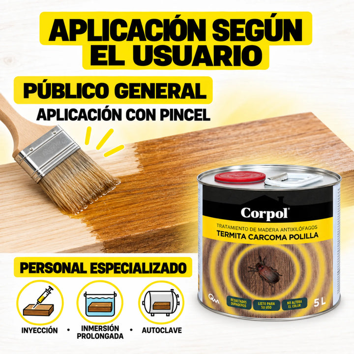 Corpol Antixilófagos 5 L | Tratamiento Profesional y Doméstico para Carcoma y Termitas | Permetrina 0,35%