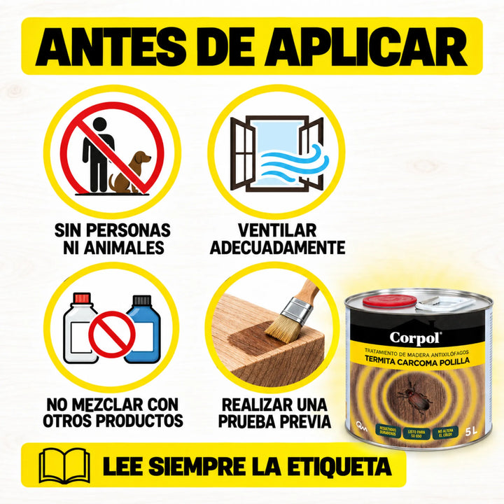 Corpol Antixilófagos 5 L | Tratamiento Profesional y Doméstico para Carcoma y Termitas | Permetrina 0,35%