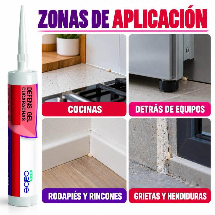 Defens Gel Cucarachas es un cebo insecticida con imidacloprid, de gran poder atrayente y eficacia duradera para el control de cucarachas, incluso en entornos difíciles.