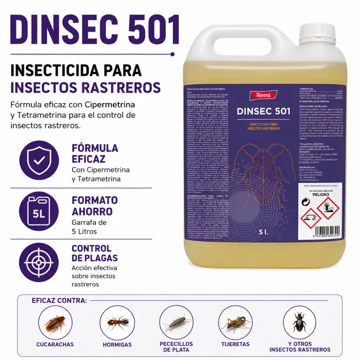 Dinsec 501 Insecticida Profesional para Cucarachas e Insectos Rastreros | Uso Ambiental e Industria Alimentaria
