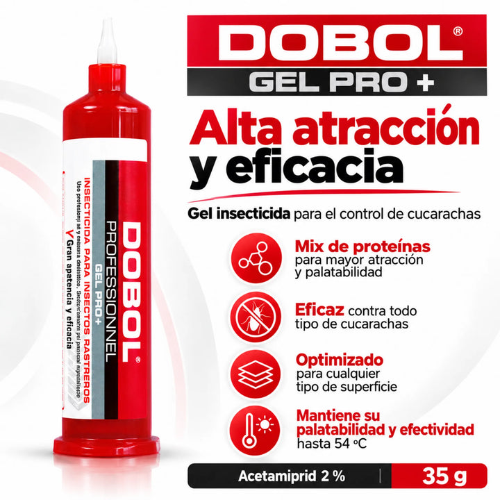 Dobol Gel PRO+ es un gel insecticida con acetamiprid y una mezcla de proteínas altamente atrayentes para el control eficaz de cucarachas, incluso en condiciones extremas.