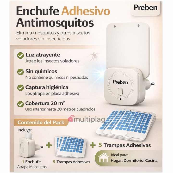Enchufe antimosquitos adhesivo Preben con luz y placa adhesiva