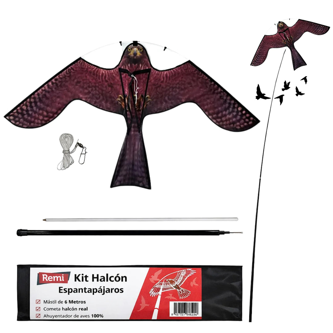 Remi - Halcón Espantapájaros con Mástil 6 metros Ahuyentador Natural de Aves