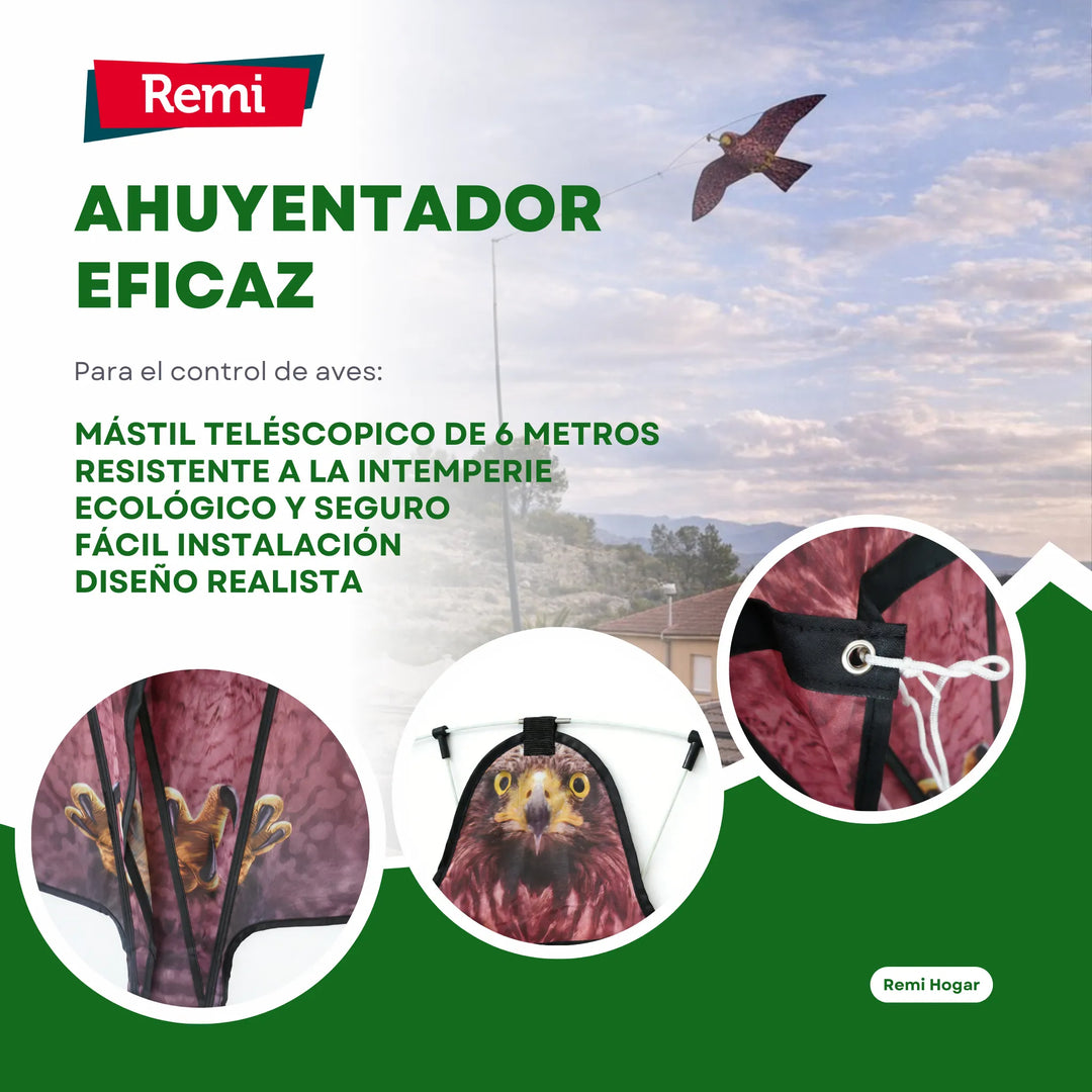 Remi - Halcón Espantapájaros con Mástil 6 metros Ahuyentador Natural de Aves