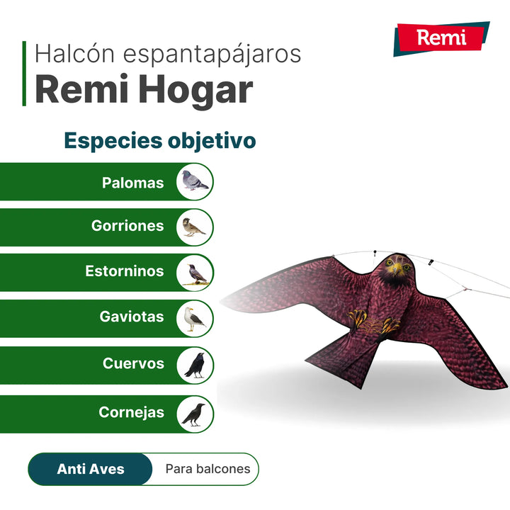 Remi - Halcón Espantapájaros con Mástil 6 metros Ahuyentador Natural de Aves