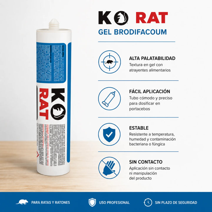 Cebo rodenticida en gel para tratamientos de desratización K.O. Rat Gel Brodifacoum