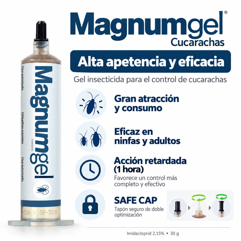 Gel Magnum Insecticida diseñado para ofrecer un control rápido y eficiente de las cucarachas, tanto ninfas como adultos. Con su fórmula, garantiza un tratamiento efectivo sin prolongar el proceso, proporcionándote un entorno libre de plagas en poco tiempo.