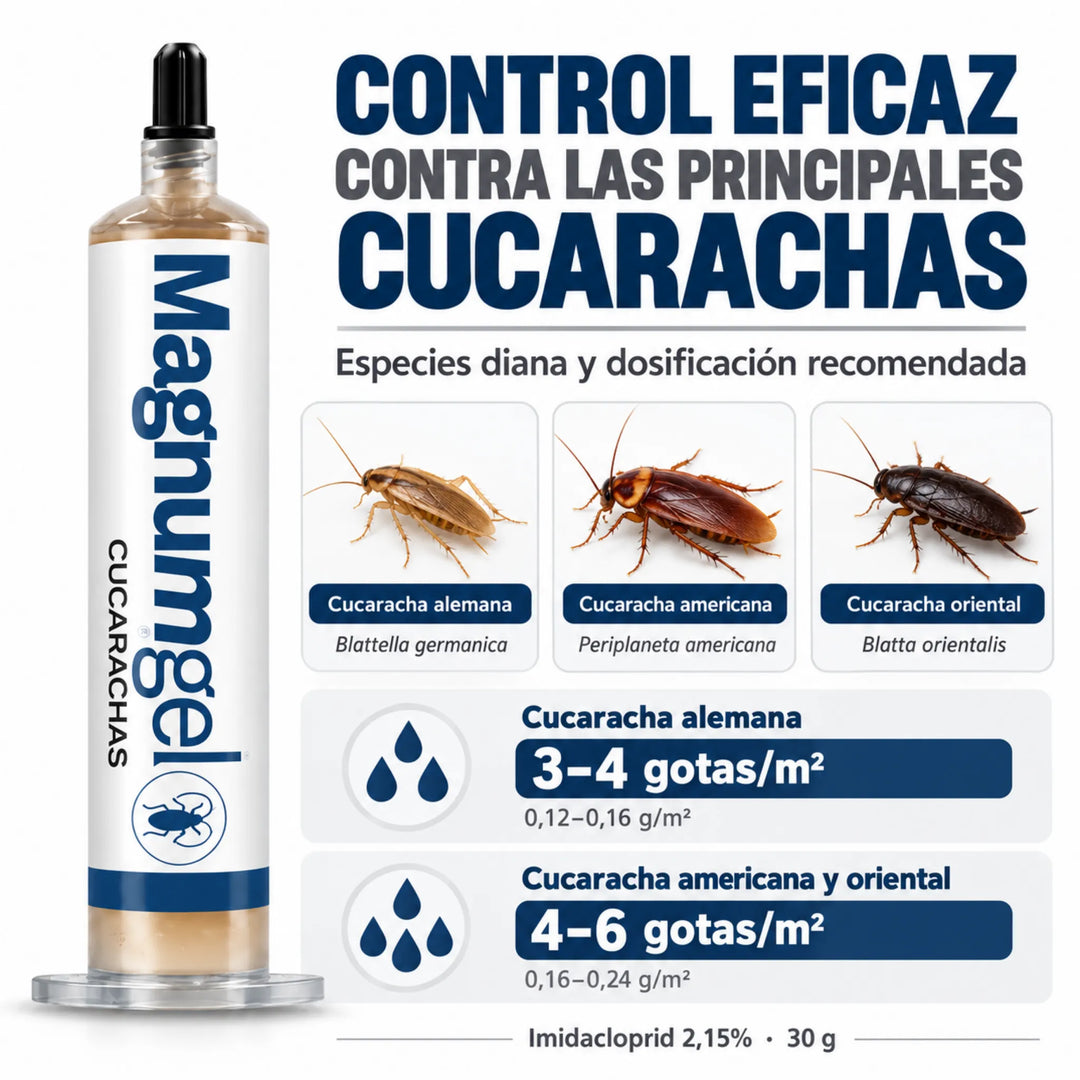 Gel Magnum Insecticida diseñado para ofrecer un control rápido y eficiente de las cucarachas, tanto ninfas como adultos. Con su fórmula, garantiza un tratamiento efectivo sin prolongar el proceso, proporcionándote un entorno libre de plagas en poco tiempo.