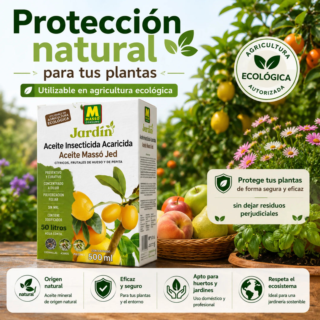 Insecticida de aceite Massó Jed mineral para frutales, cítricos y ornamentales Control Ecológico de Cochinillas, Ácaros y Pulgones