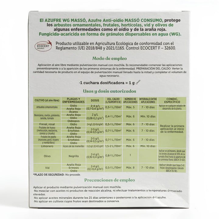 Preben Azufre WG protección ecológica frente al oídio, ácaros y araña roja