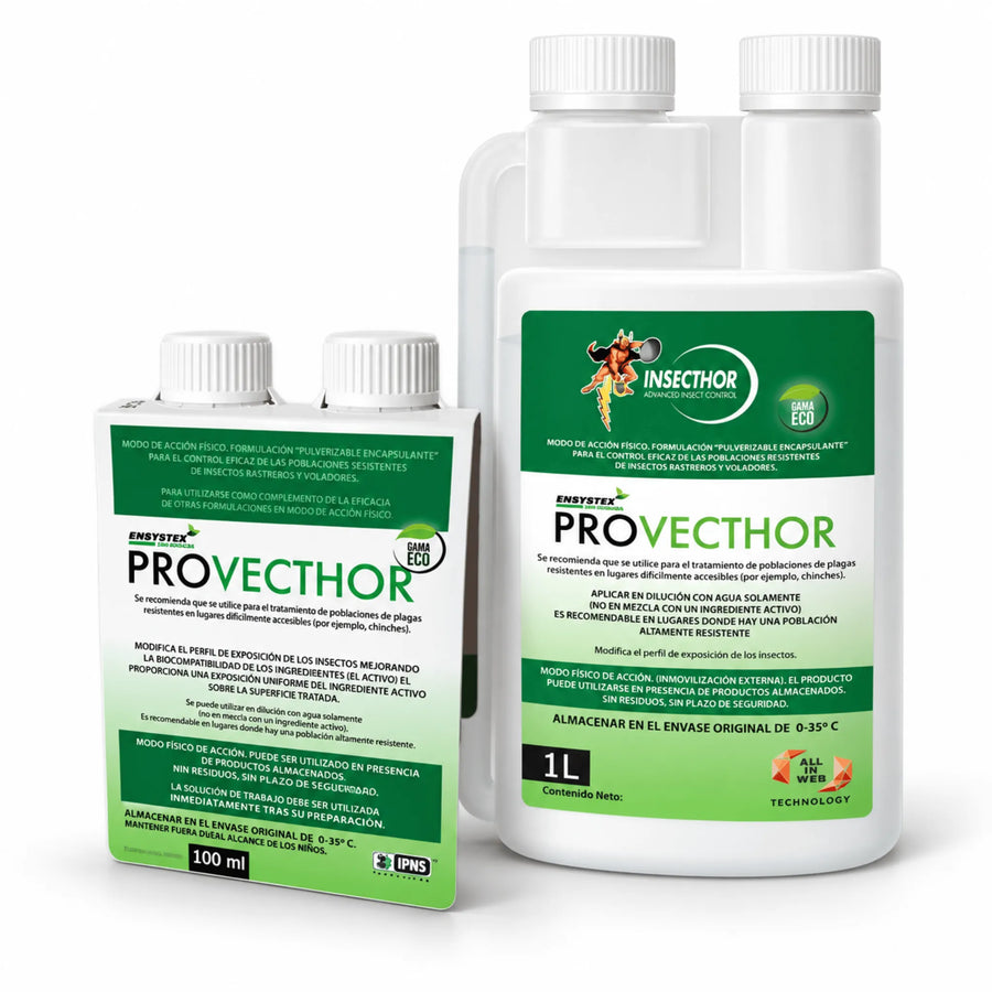Provecthor anti insectos sin biocidas, de acción mecánica contra chinches, cucarachas, hormigas, ácaros, moscas y mosquitos. Su tecnología 3D inmoviliza los insectos mediante una película de polímero, incluso los resistentes a insecticidas tradicionales.