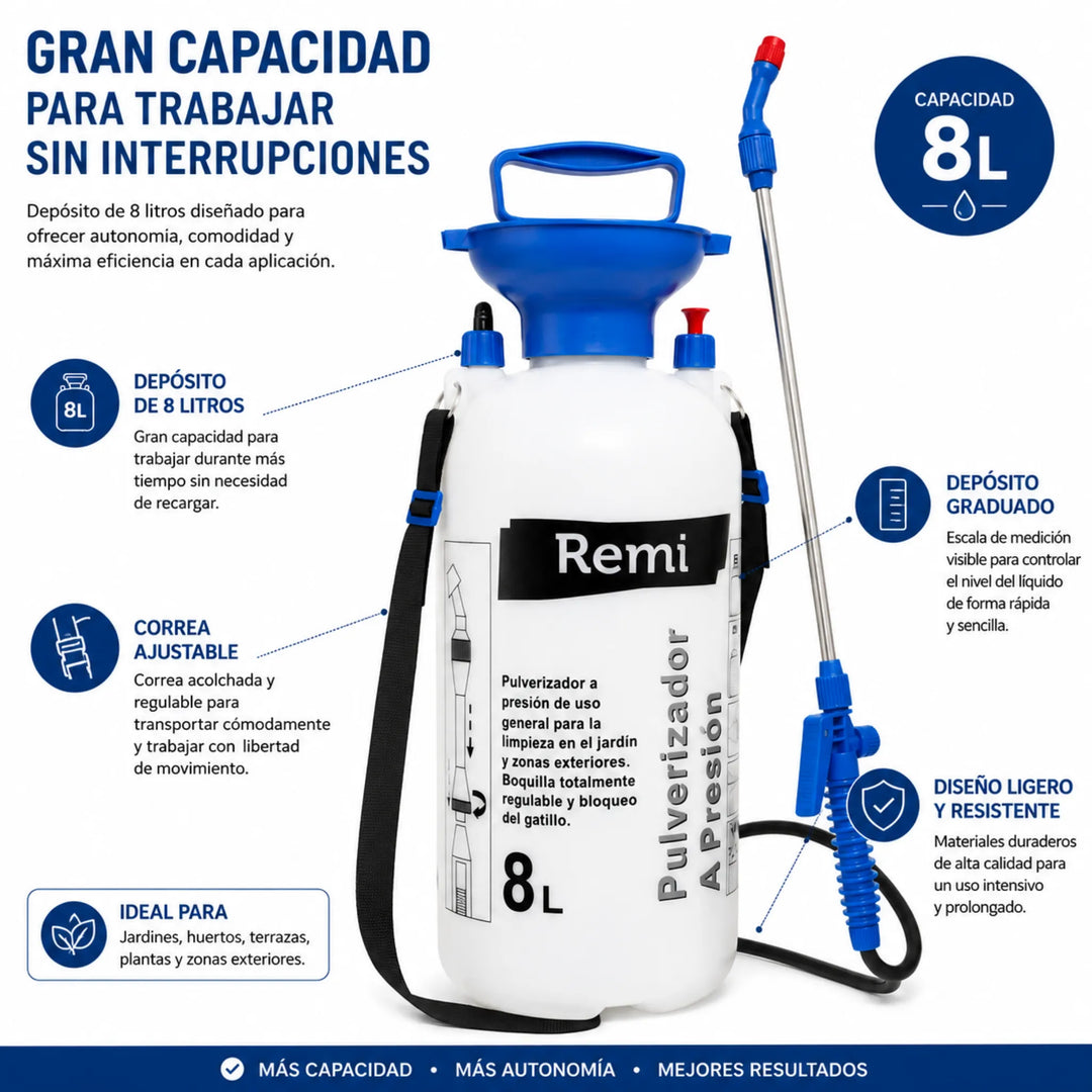 Pulverizador Manual de Presión 8 Litros con Lanza