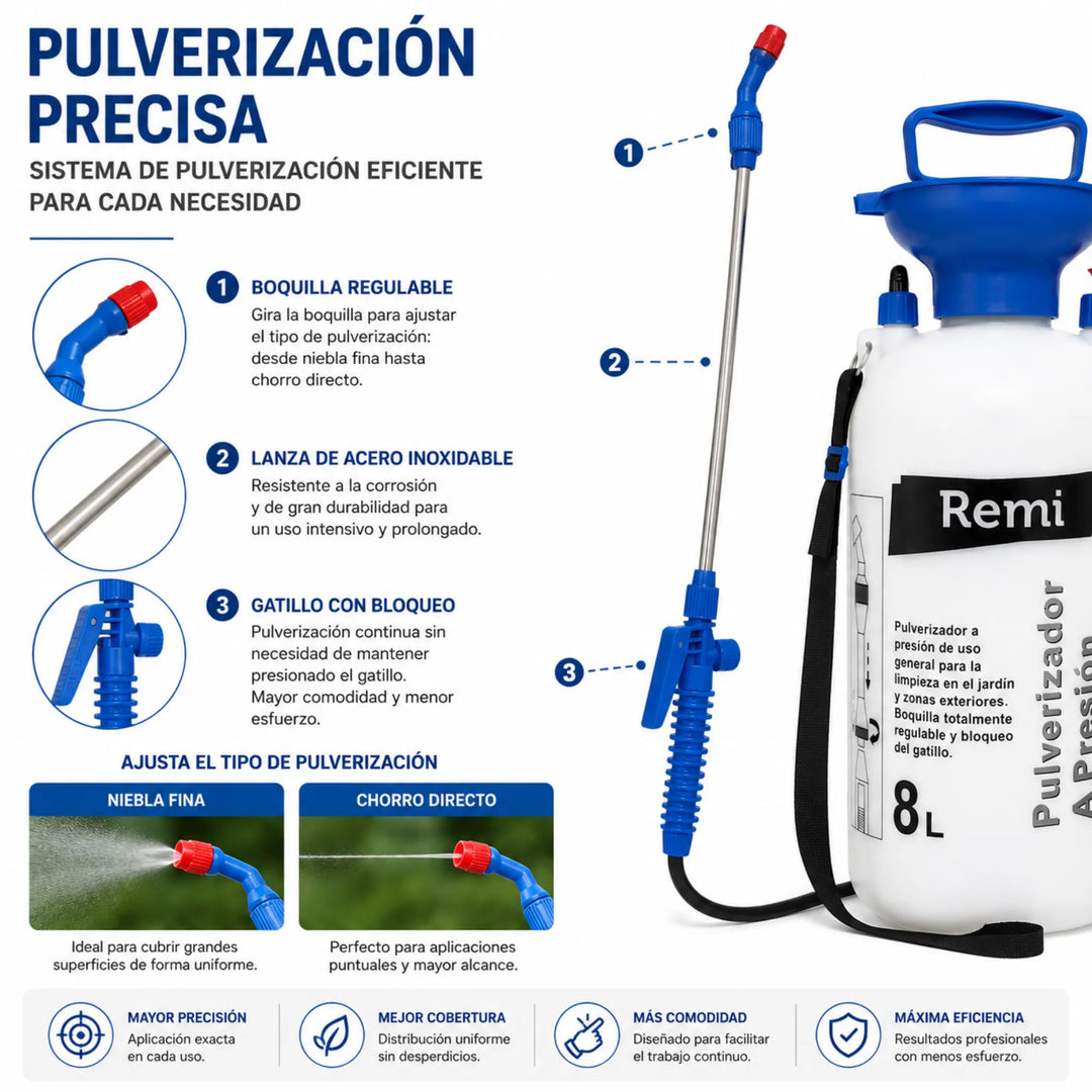Pulverizador Manual de Presión 8 Litros con Lanza