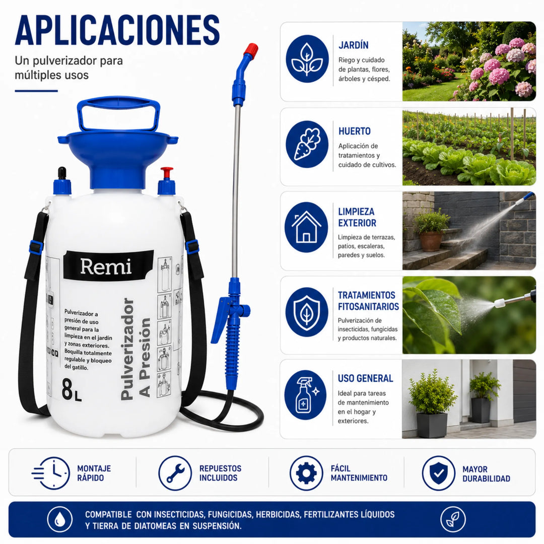 Pulverizador Manual de Presión 8 Litros con Lanza