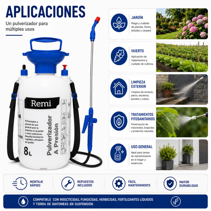 Pulverizador Manual de Presión 8 Litros con Lanza
