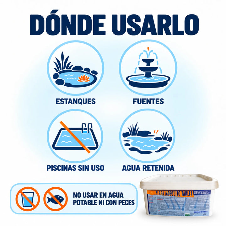 SERPA Mosquito Tablet Cubo 2 kg | Comprimidos Larvicidas con S-Metopreno 0,50% | Uso Profesional