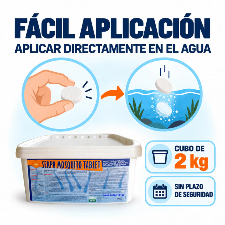 SERPA Mosquito Tablet Cubo 2 kg | Comprimidos Larvicidas con S-Metopreno 0,50% | Uso Profesional
