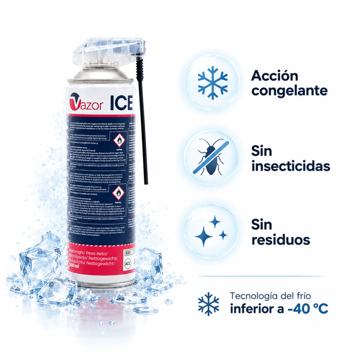 Spray congelador anti insectos con acción por frío inferior a -40 °C. Elimina rápidamente insectos rastreros y voladores sin insecticidas ni residuos. Fácil de usar, ideal para hogares y superficies sensibles.