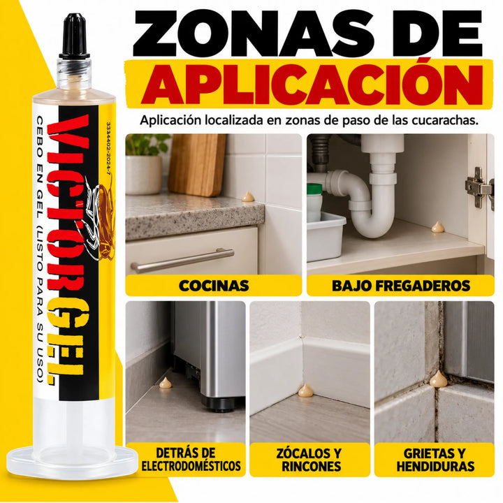 Victor Gel Insecticida 30 g es un cebo con imidacloprid para el control eficaz de cucarachas. Su acción retardada favorece la propagación del producto en los nidos.