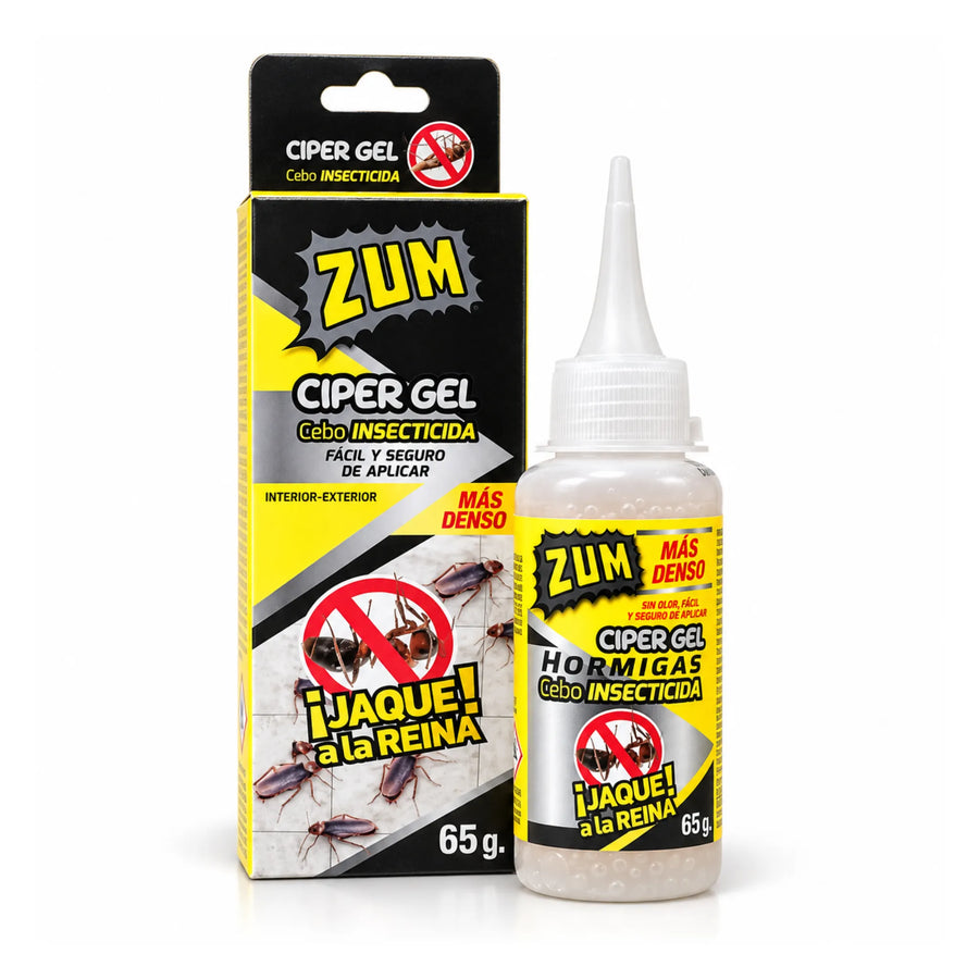 Ciper gel anti-hormigas sin olor de 65 gramos. El cómodo sistema de gel mata la reina y destruye el resto de hormigueros ubicados en hogares, casas de campo, pasillos, oficinas, etc. Gracias al efecto ZUM terminas completamente contra las hormigas y sin olor.