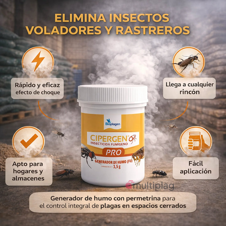 Fumígeno CIPERGEN PRO 3,5 g con permetrina para moscas, cucarachas y plagas del grano