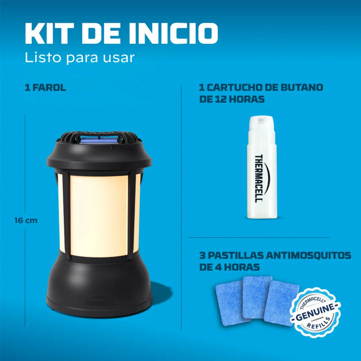 Sistema portátil farol LED Thermacell para crear una zona protegida frente a mosquitos