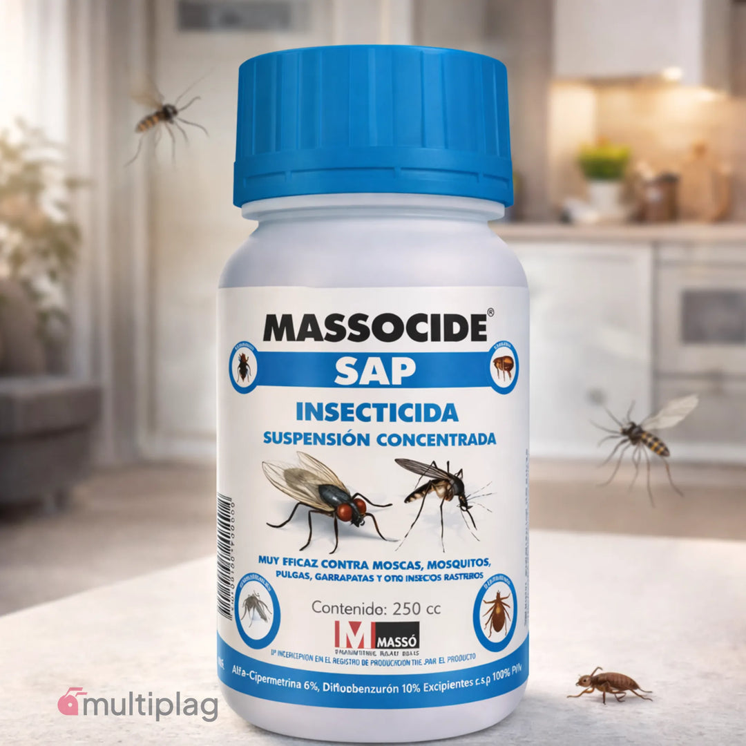 Insecticida residual Massocide SAP para moscas, mosquitos y rastreros con acción adulticida, larvicida y ovicida