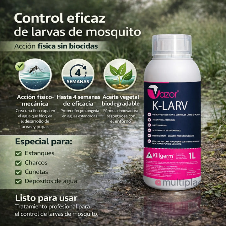 Larvicida Vazor K-Larv con acción física sin insecticidas