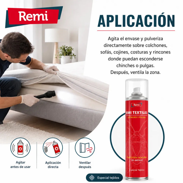 Spray Insecticida para Chinches y Pulgas especial tejidos 400 ml - Remi Hogar RMI